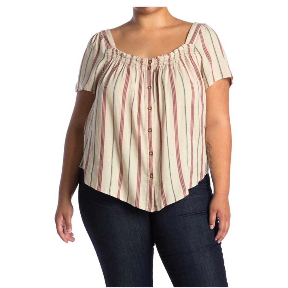 SANCTUARY Seashore Linen Blend Striped Button Down Top in Beach Stripe